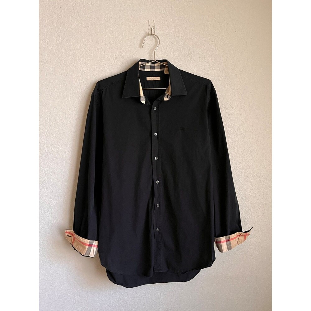 Burberry Brit Nova Check Cuff Cotton Poplin Shirt in Black Size LARGE